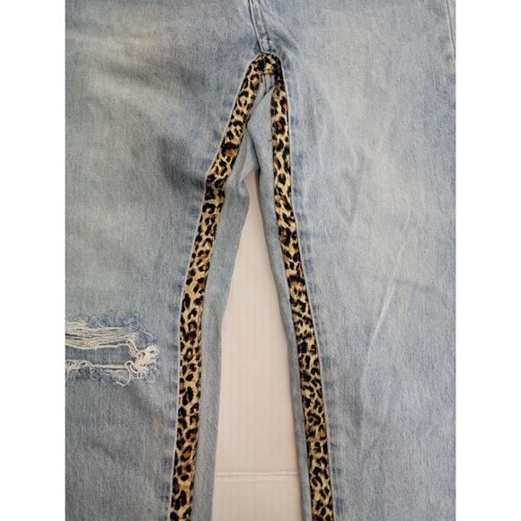 NEON BLONDE Light Blue Straight Leg Jeans with Leopard Detail - Picture 5 of 15